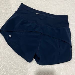 True Navy Size 4 Lulu Lemon High Rise Speed Up Shorts 2.5”